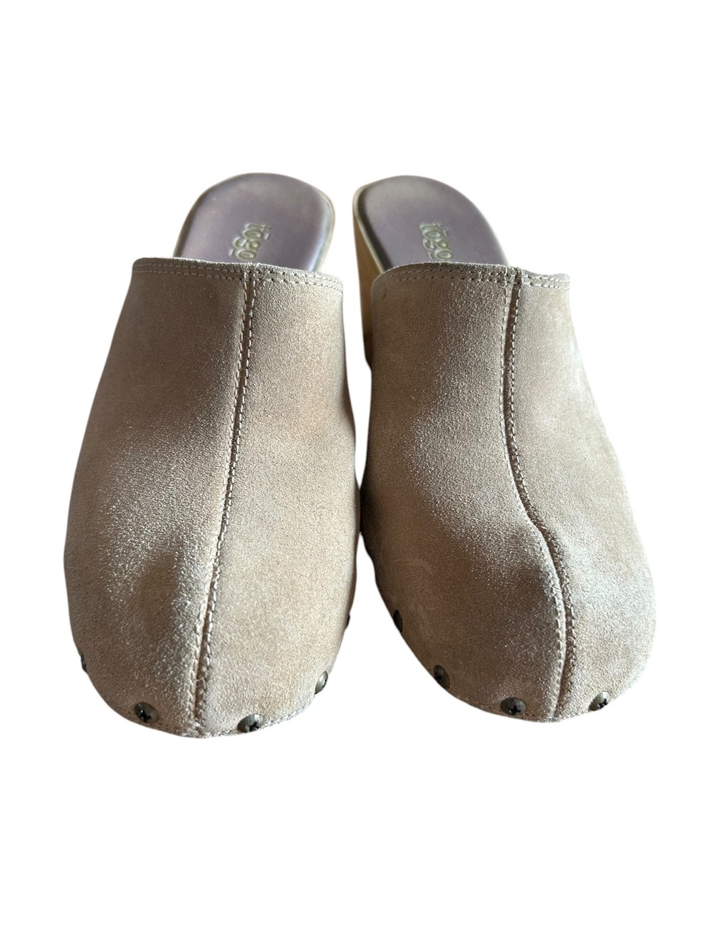 Tōgo Tan Suede Wooden Clogs Size 7 Boho Scandinavian Comfort Platform Mules - Picture 5 of 10